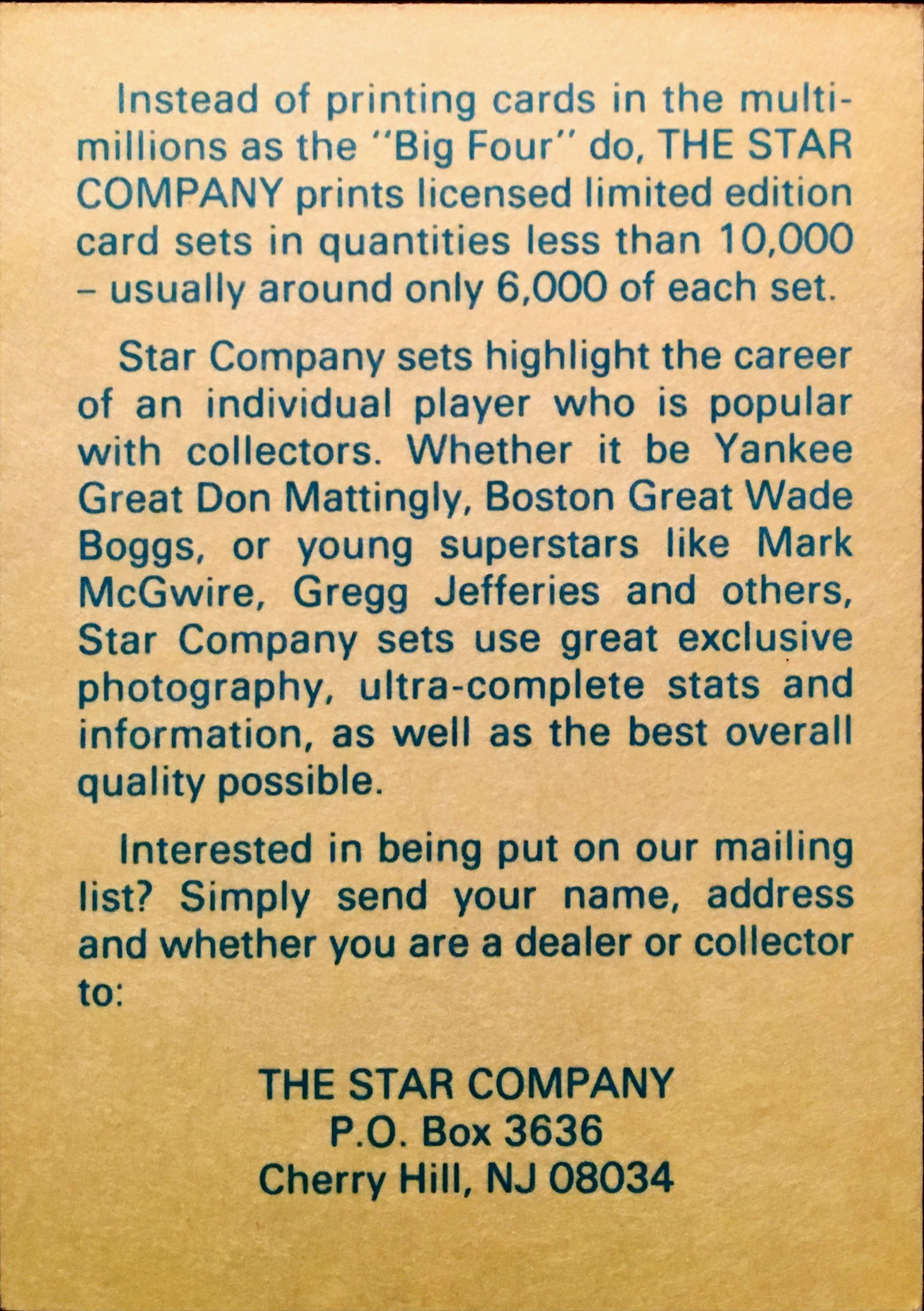1990 Star Ad Card NNO back image