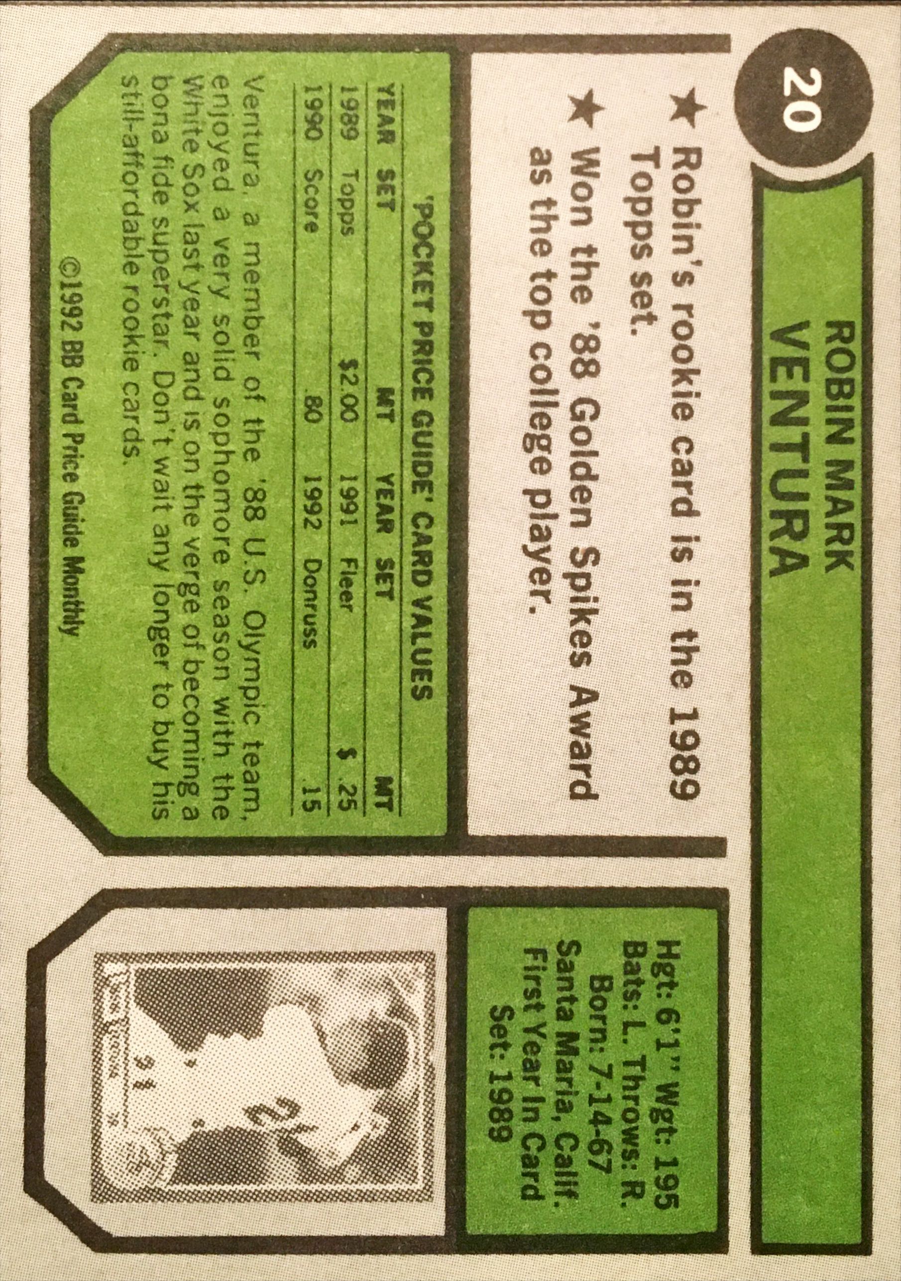 1992 BB Card Price Guide  20 back image