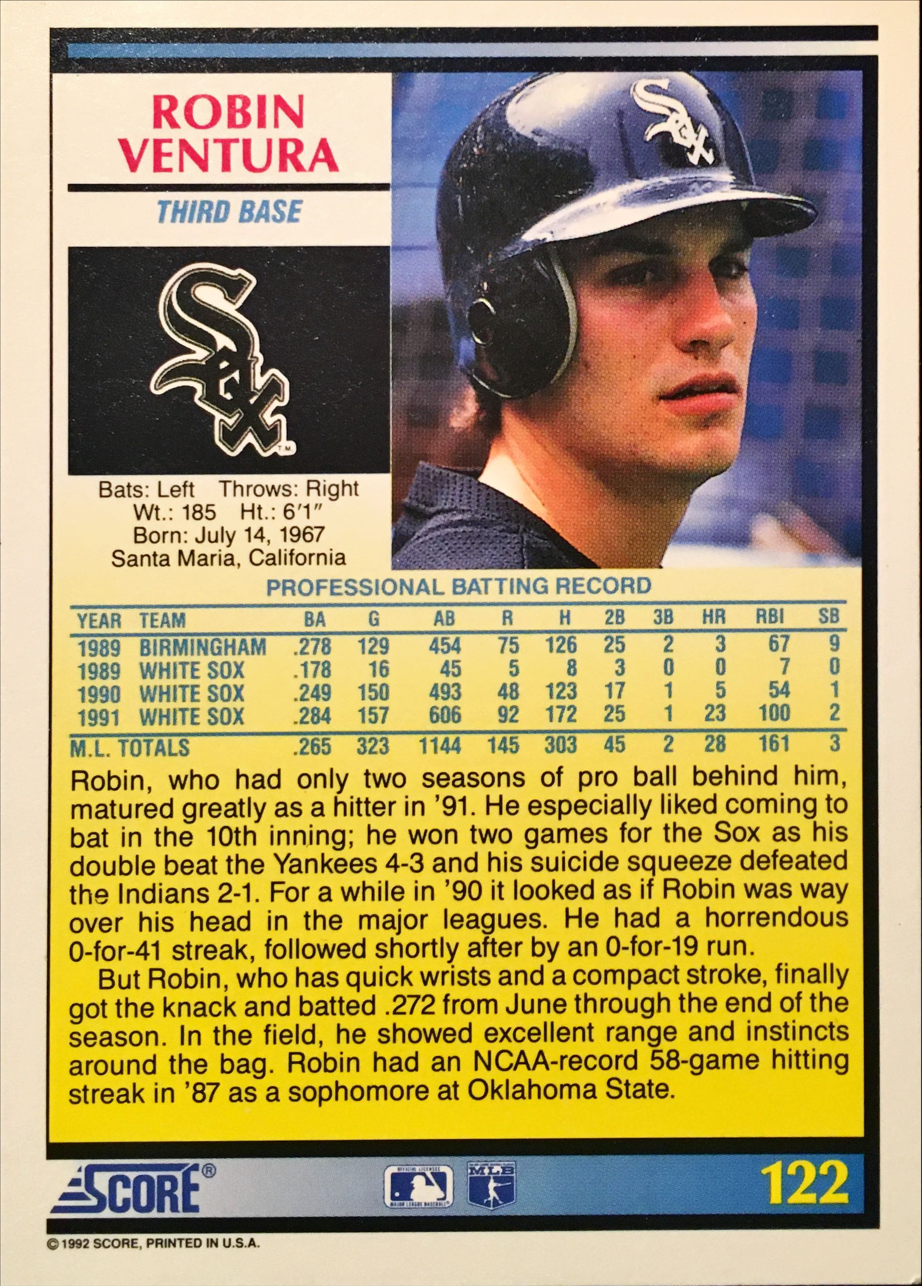 1992 Score  122 back image