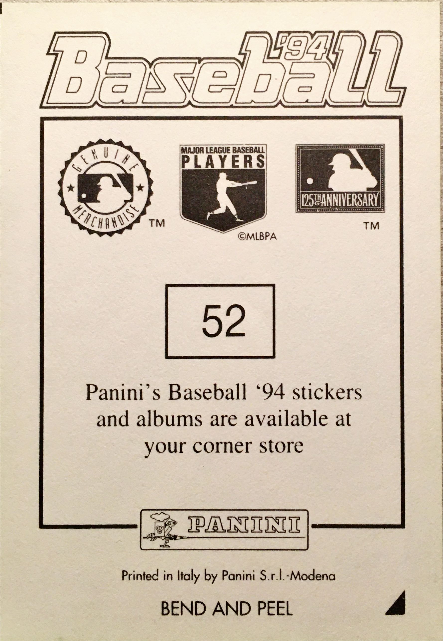 1994 Panini  52 back image