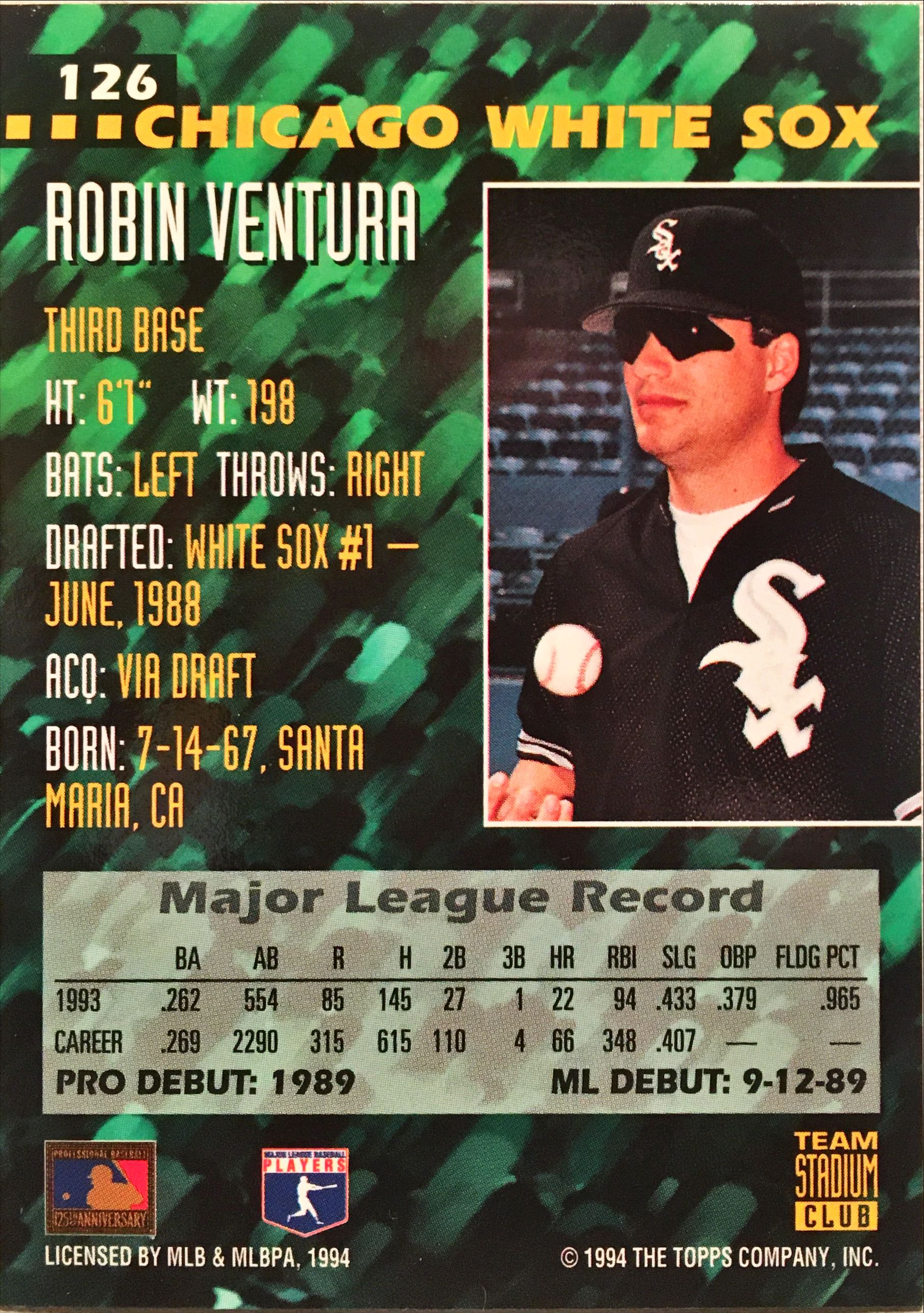 1994 Stadium Club Team First Day Issue 126 back image