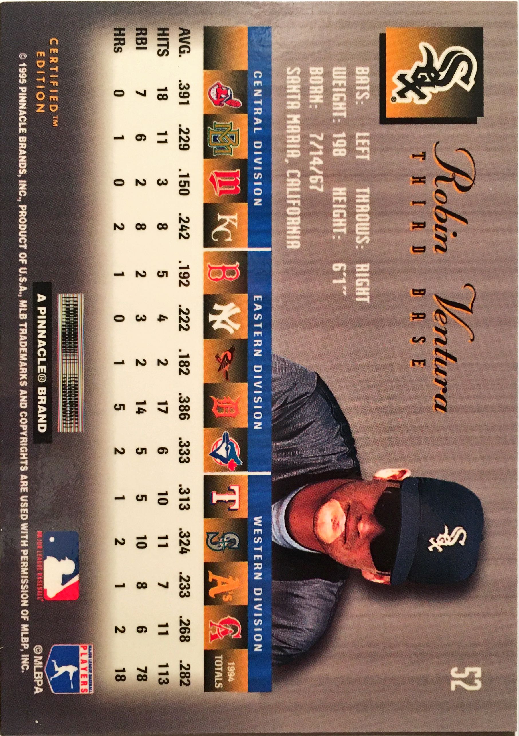 1995 Select Certified 52 back image