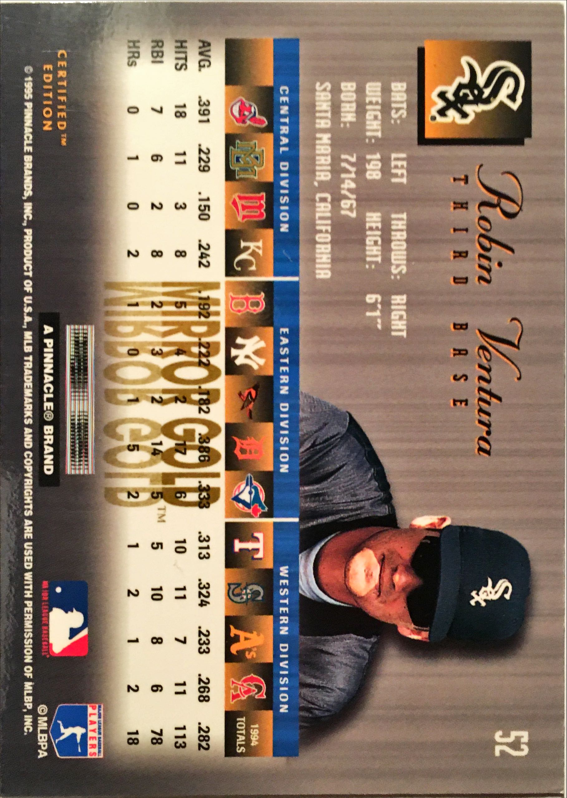 1995 Select Certified Mirror Gold 52 back image