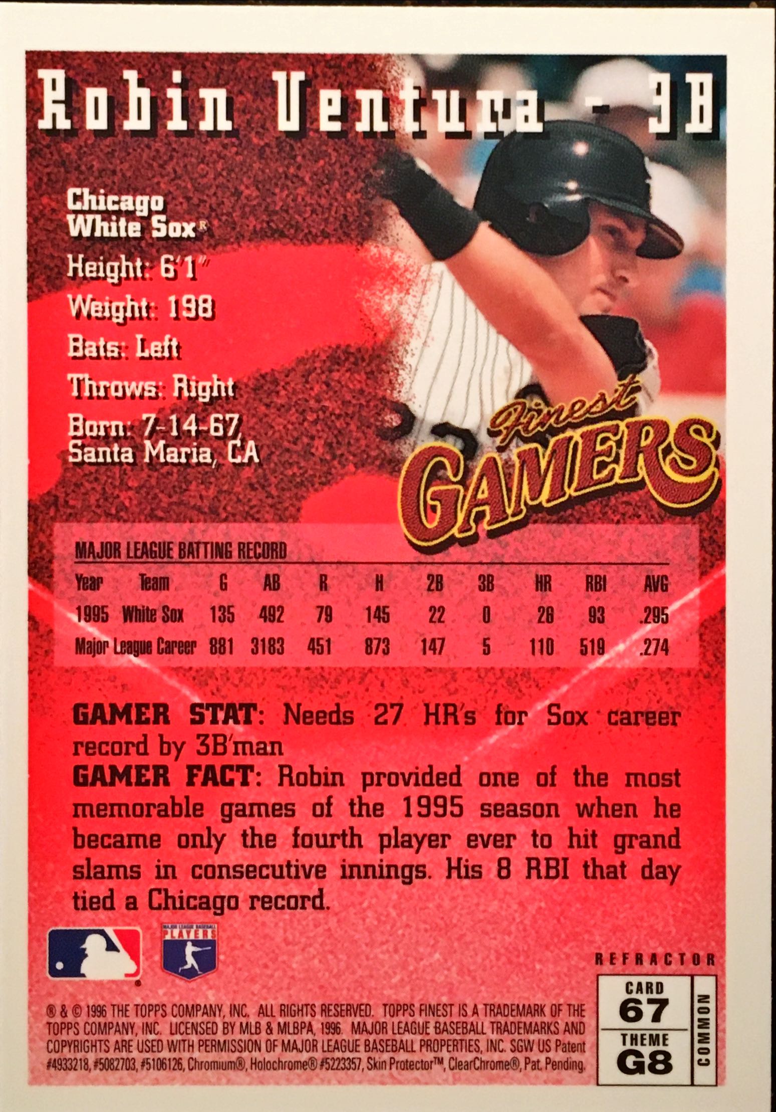 1996 Finest Refractors 67 back image