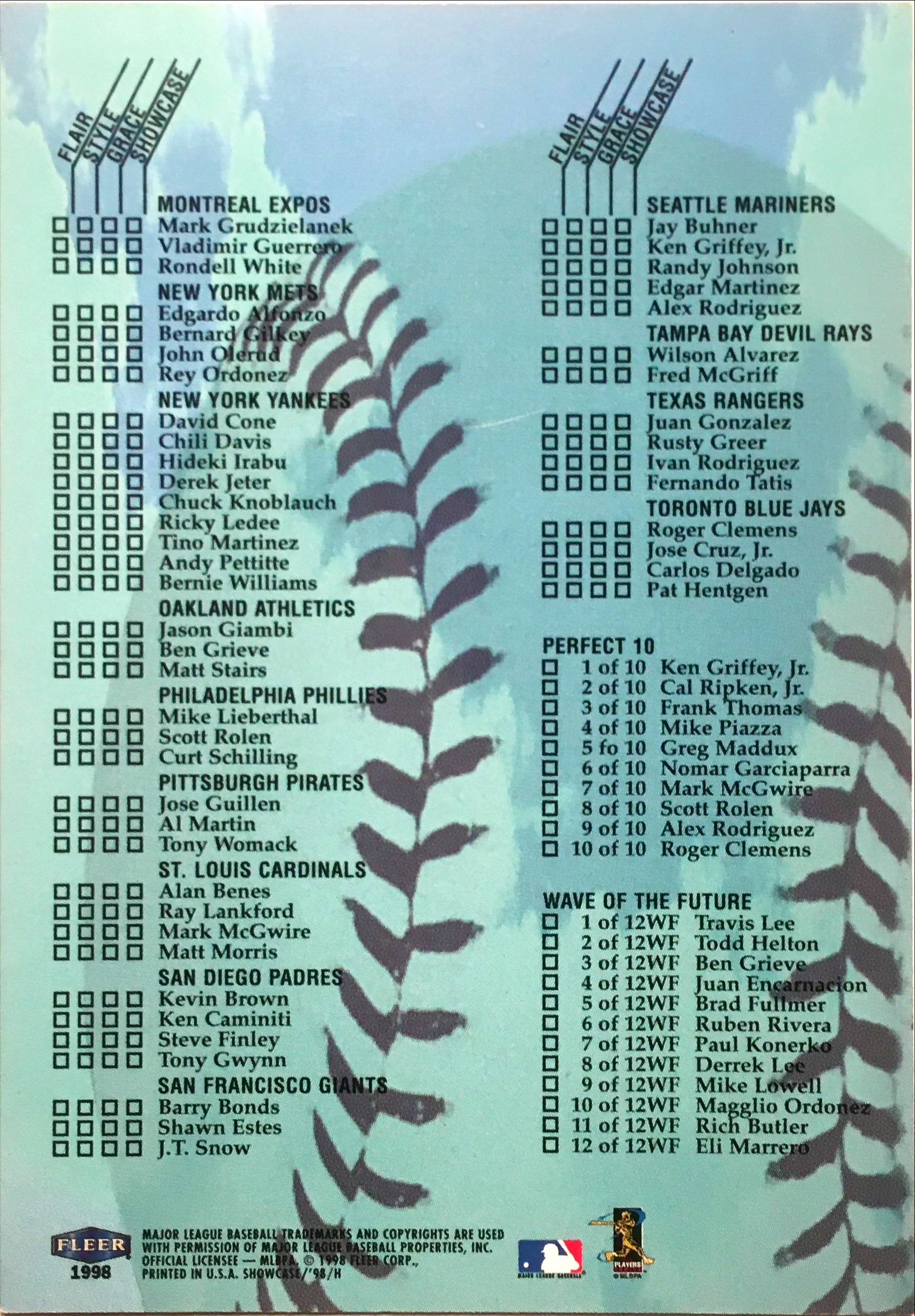 1998 Flair Checklist NNO back image