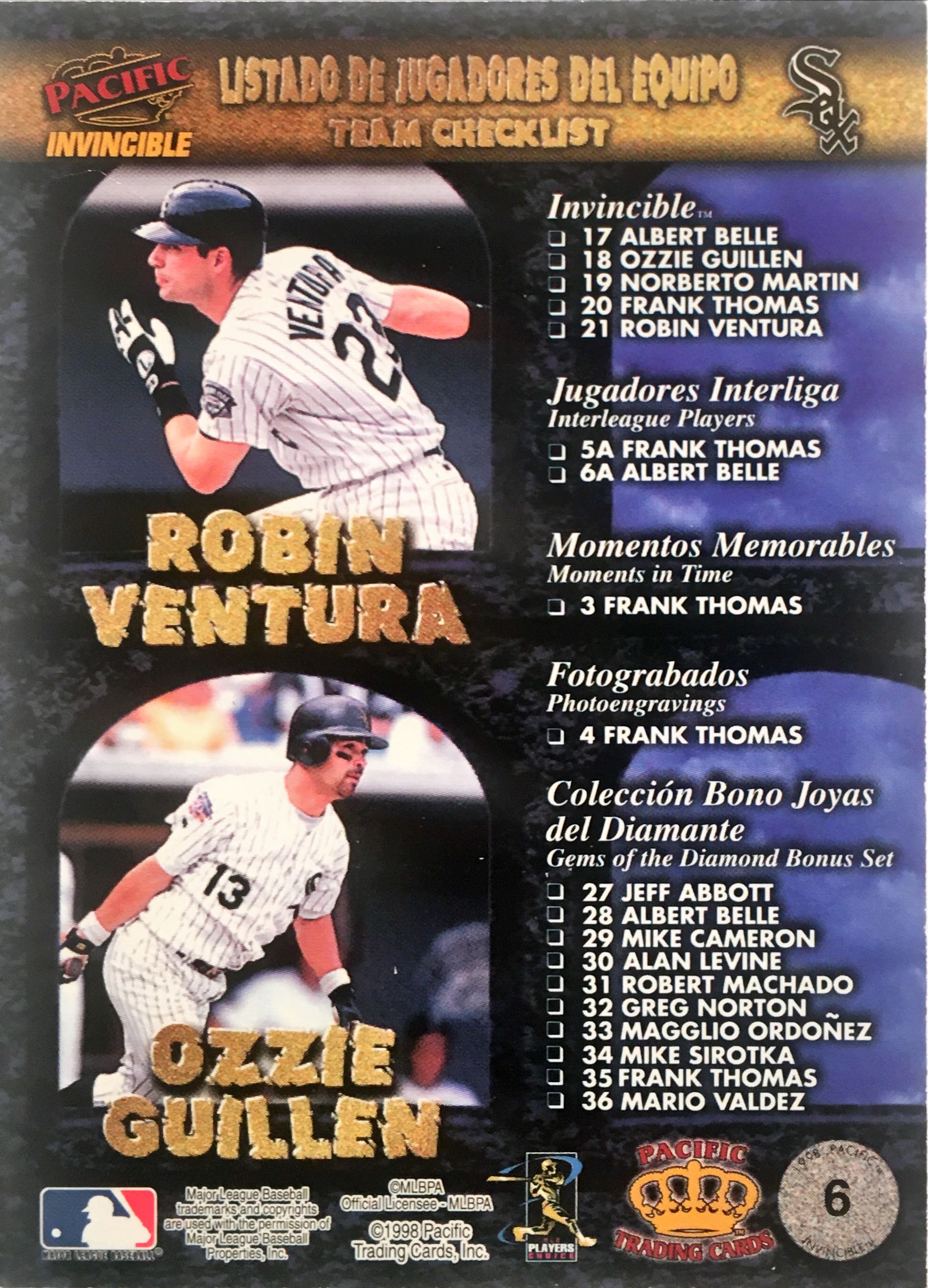 1998 Pacific Invincible Team Checklists 6 back image