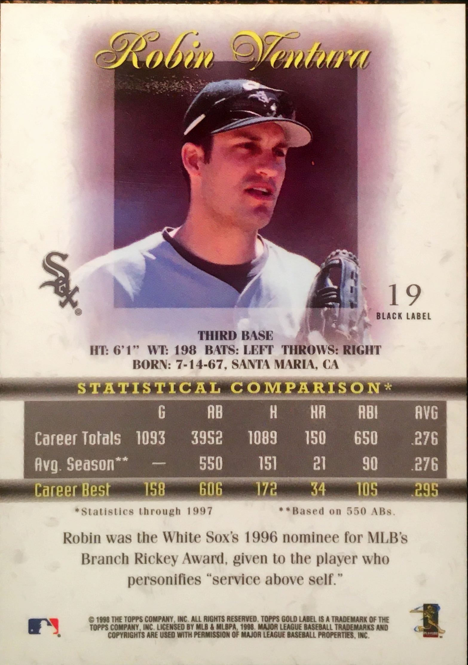 1998 Topps Gold Label Class 1 Black 19 back image