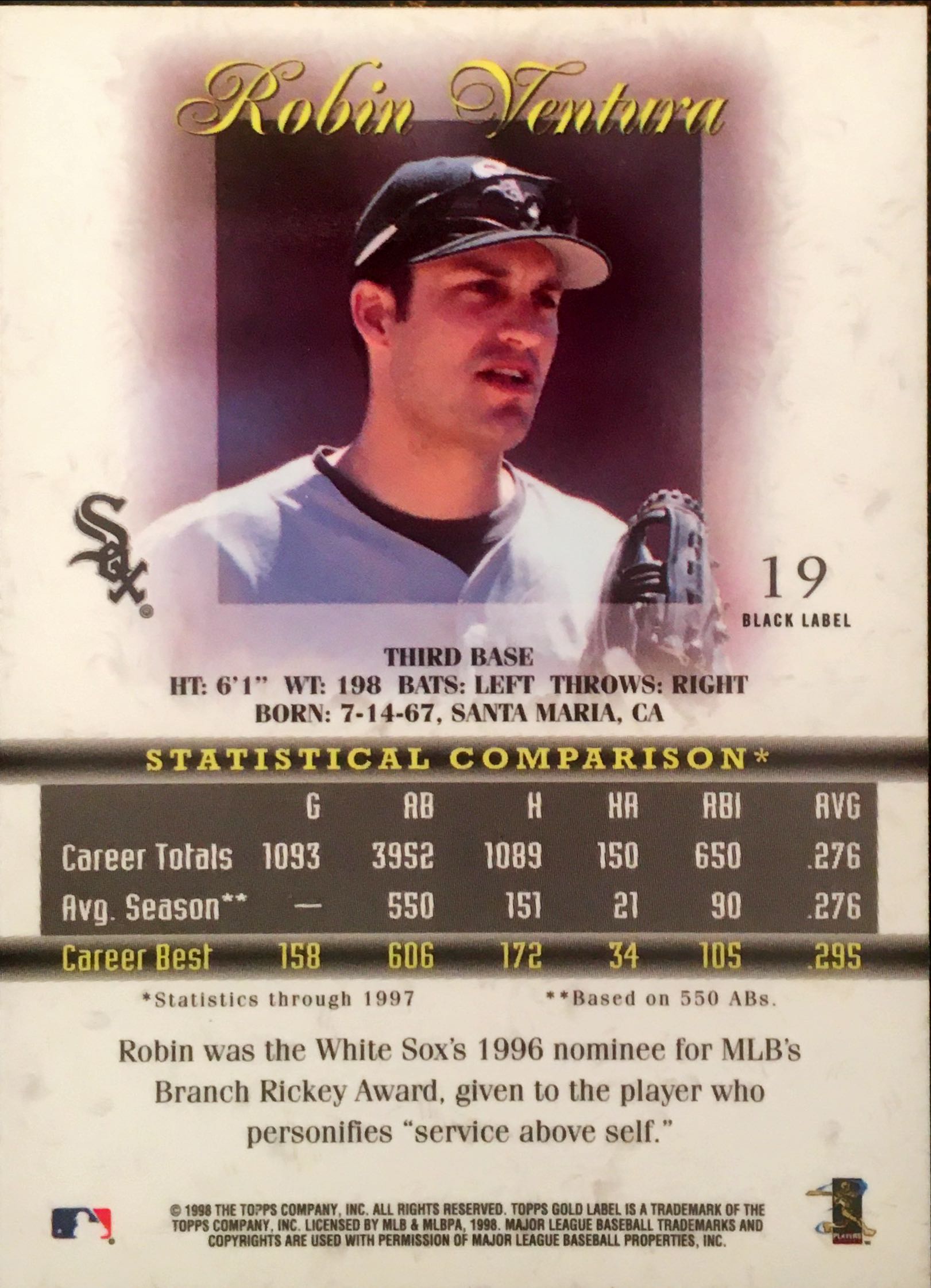 1998 Topps Gold Label Class 2 Black 19 back image