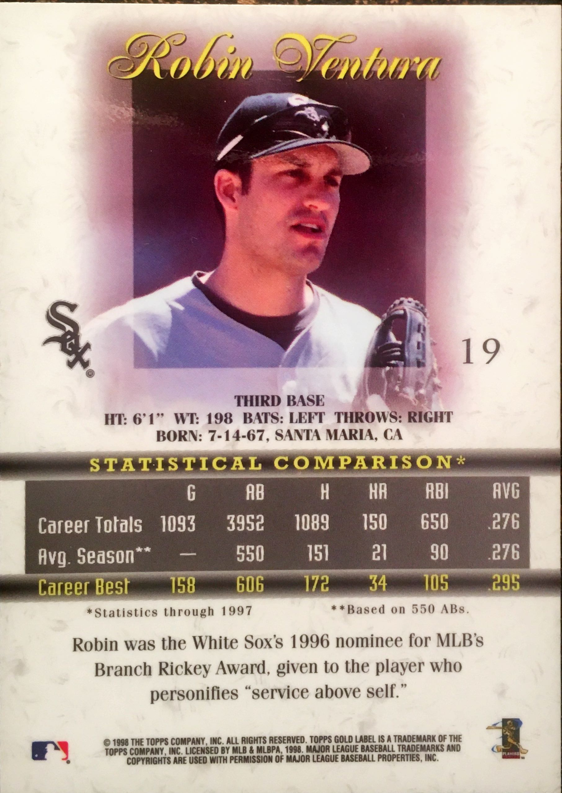 1998 Topps Gold Label Class 3 19 back image