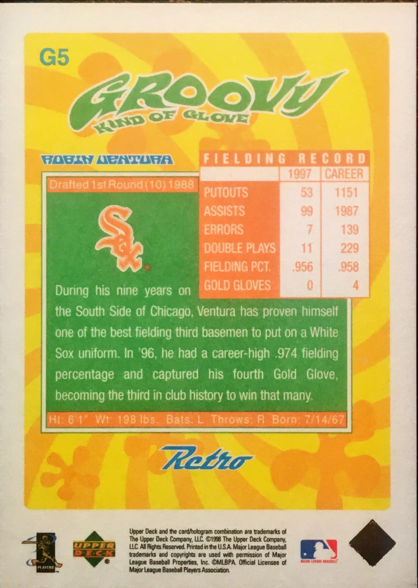 1998 Upper Deck Retro Groovy Kind of Glove G5 back image